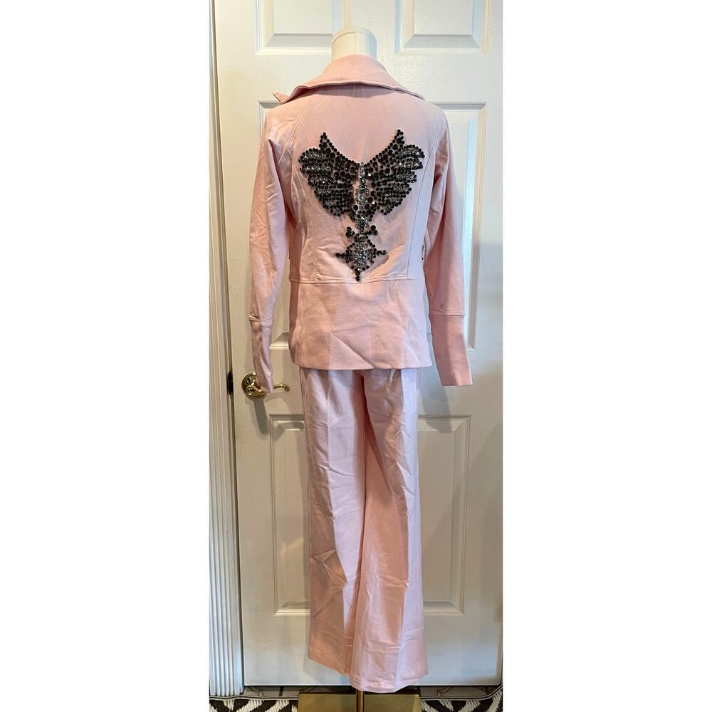 Boston Proper 2pc Pink Athleisure Rhinestone Angel Wing Zip Jacket & Pant Set XS